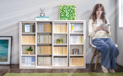 トリプル スライド本棚 ホワイトオーク 約幅120x奥行33.7x高さ92cm 全段B6 本棚 書棚 スライド 3連 3列 大容量 ロータイプ ワイド トリプルスライド aku100274003