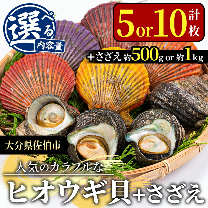 【ふるさと納税】＜内容量が選べる＞ヒオウギ貝(5枚・10枚)とサザエ(約500g・約1kg) 魚介 貝 ヒオウギ貝 ひおうぎ貝 サザエ さざえ 栄螺 酒蒸し 網焼き バター焼き バーベキュー 獲れたて 冷蔵 海の直売所 大分県 佐伯市【AS121・AS120】【海べ (株)】