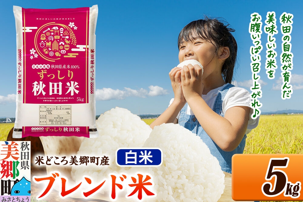 
                  米 ブレンド米【白米】精米 5kg（5kg×1袋）秋田県美郷町産 [5kg袋 お米 こめ ご飯 ごはん 米どころ 秋田県産 美郷町]
                