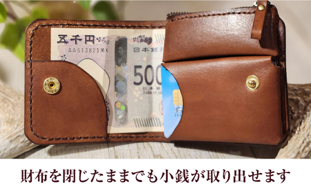 ２つ折りウォレット（ポケット2）【ブラウン】 本革　サドルレザー 財布  小浜市 / フウネレザーファクトリー[BFAJ196]