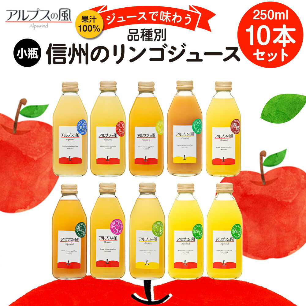 【ふるさと納税】果汁100％ジュースで味わう 品種別 リンゴジュース 小瓶 10本 セット リンゴ 人参 ミックスジュース 信州 小瓶 りんご品種別に搾った こだわりジュース 甘い 豊饒な香り 酸味 爽やか 濃厚 詰め合わせ