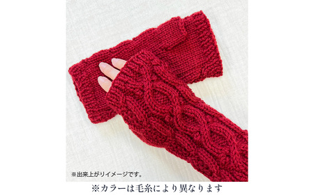 毛糸 2玉で編めるケーブル模様のハンドウォーマーキット 4番色 ／ 編み物キット ハンドウォーマー ウルグアイウール 並太  模様編み ハンドメイド 趣味 手作り 編み図付き 愛知県 No.341