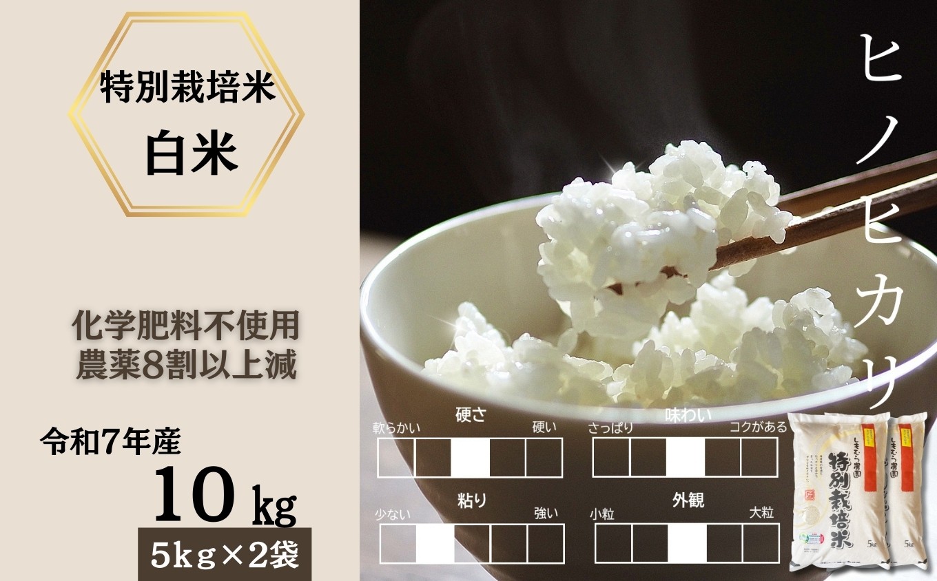 
                  令和7年産 佐賀県産特別栽培米ヒノヒカリ 白米10kg（化学肥料不使用・農薬8割以上減） / 白米 精米 お米 米 こめ コメ ライス rice / 佐賀県 / 株式会社しもむら農園 [41AHAH008]
                