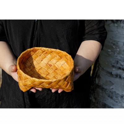 ふるさと納税 むかわ町 白樺樹皮細工の足つき籠(ハンドメイド)