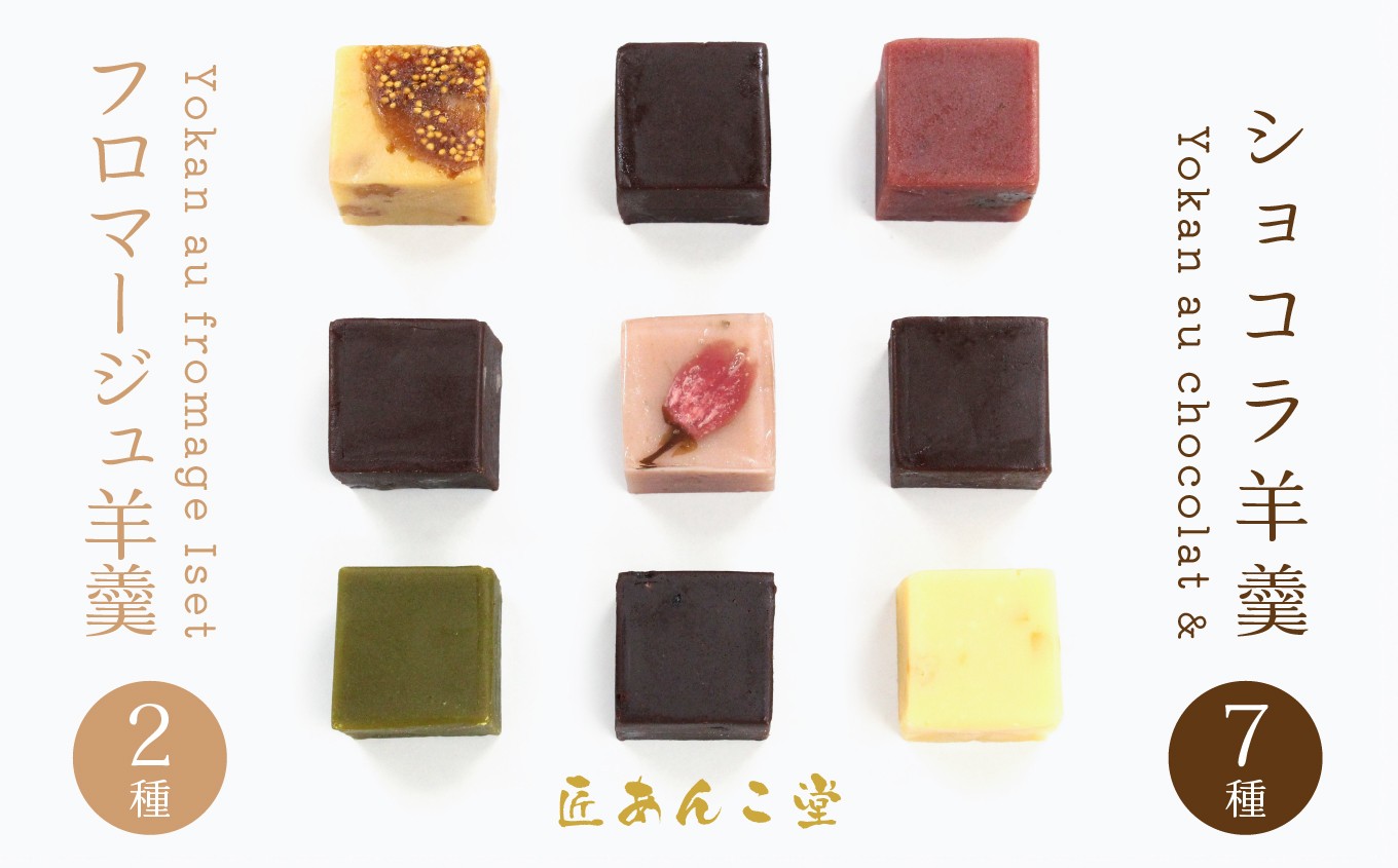
                  かねご製餡 匠あんこ堂 Yokan au chocolat & Yokan au fromage Iset 新感覚 羊羹 ショコラ ７種 フロマージュ ２種 合計９種 セット チョコレート 白あん ようかん 羊かん 和菓子 和スイーツ お茶菓子 お茶請け ギフト 贈答用 青森県 八戸市
                