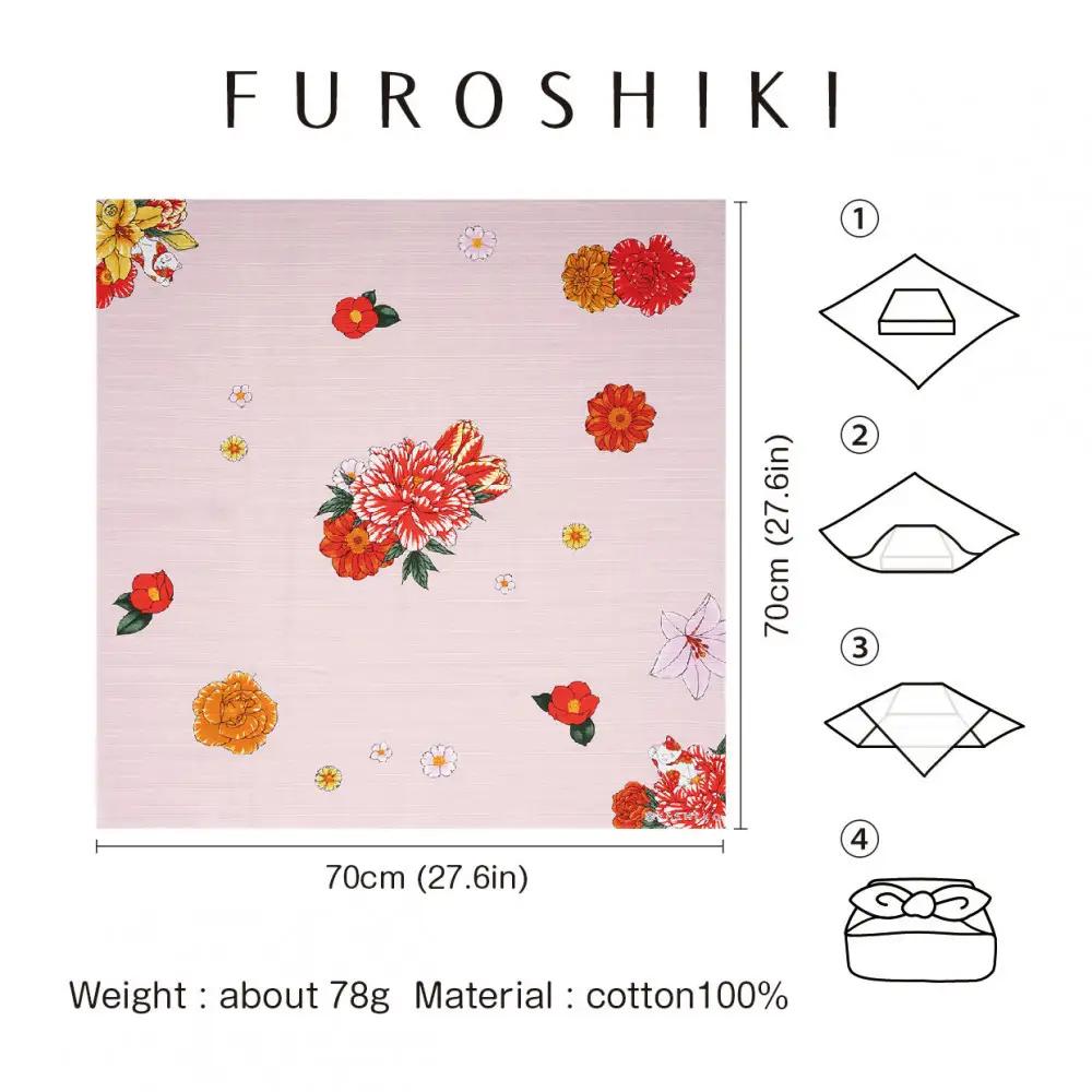 FUROSHIKI  風呂敷 ふろしき 花詰め招き猫 日本製 70cm×70cm