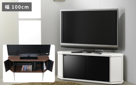 朝日木材 ラシーヌ 省スペースコーナー対応テレビボード  幅100cm ホワイト ≪RCA-1000AV-WH≫  家具 シンプル テレビボード コーナーテレビボード ローボード AVボード リビング