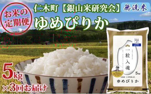 3ヶ月連続お届け【ANA機内食に採用】銀山米研究会の無洗米＜ゆめぴりか＞5kg
