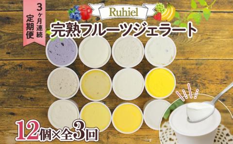 ◆3ヶ月連続定期便◆Ruhiel（ルヒエル）の完熟フルーツジェラート 12個セット スイーツ デザート