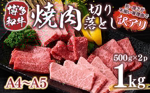 訳あり!【A4～A5】博多和牛焼肉切り落とし(肩ロース・バラ)　1kg(500g×2p)　AO040
