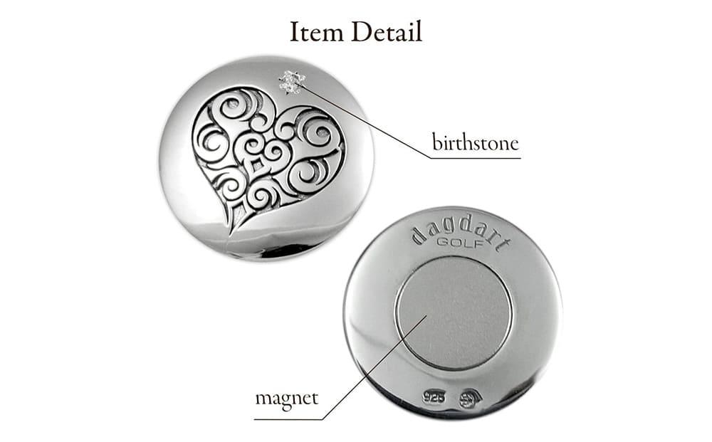 銀製　ゴルフマーカー ハート マグネット付き MS-042
