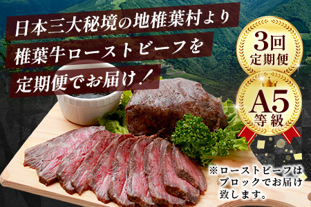 【定期便】3回定期便 宮崎県産 椎葉牛 ローストビーフブロック 200g（100g×2P）［送料無料 定期便 宮崎 椎葉 ローストビーフブロック ローストビーフ ブロック 国産 国産牛 黒毛和牛 和牛
