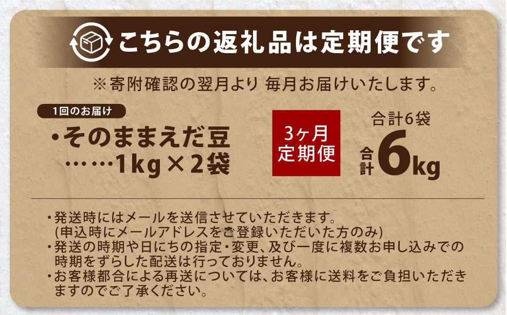 【3ヶ月定期便】そのまま枝豆 約1000g×2袋 計約6kg