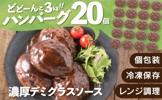 AB270.累計４０万個突破！どーんと3㎏!大容量デミハンバーグ【150g×20個】