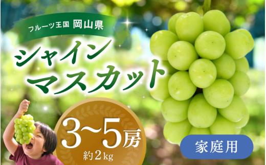 
                  【2027年先行予約】  岡山 花笑み農園『シャインマスカット』 家庭用 約2kg（3～5房） 9月下旬～ 受付順に発送予定｜ シャインマスカット 果物 おかやま 先行予約 種なし 果物 シャインマスカット フルーツ シャインマスカット 先行予約 岡山 シャインマスカット ブドウ 葡萄  ぶどう 岡山県 種なし 送料無料 岡山  果物  数量限定  【hana061-03】
                