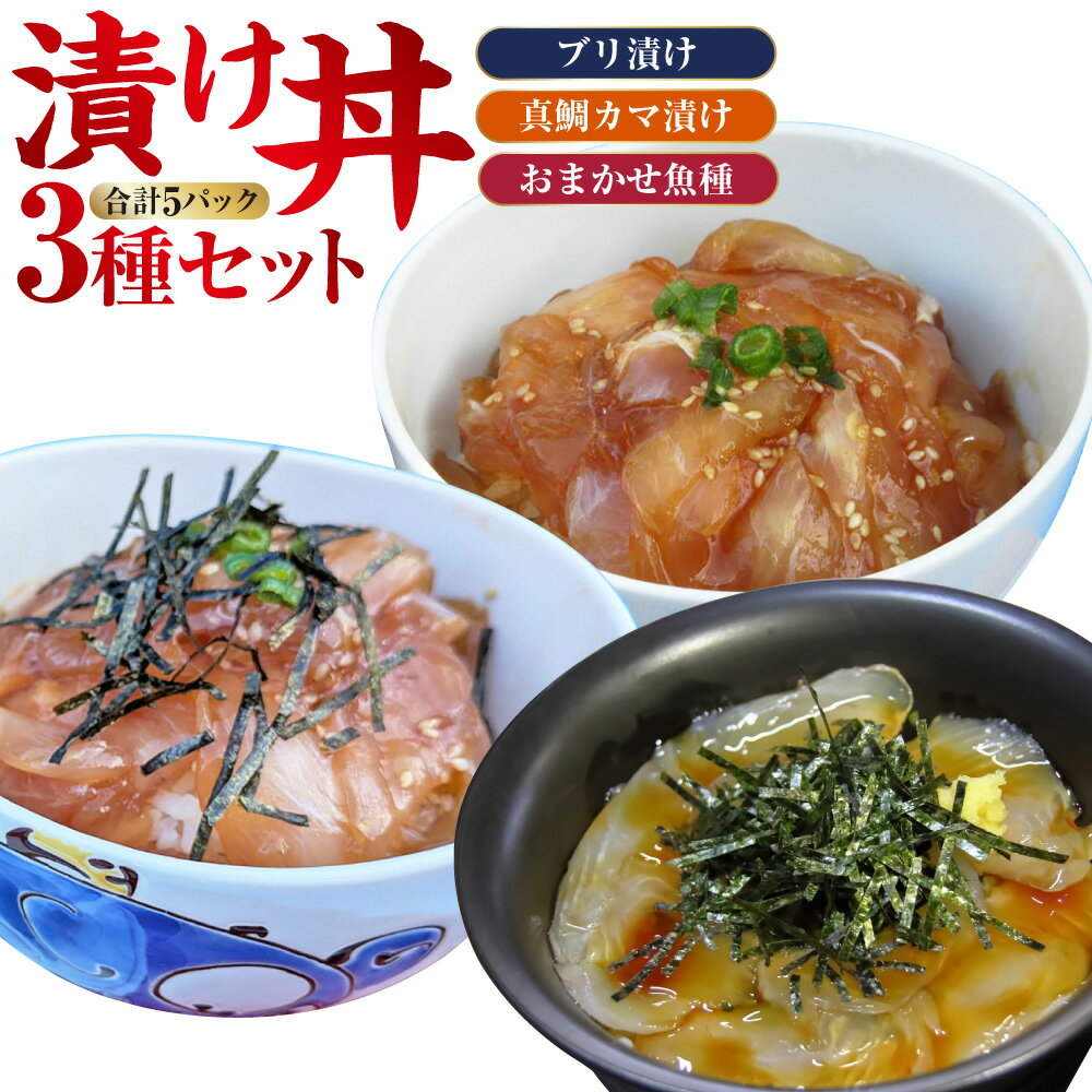 【ふるさと納税】漬け丼 3種 5パック セット (ブリ漬け 80g×2パック 真鯛カマ漬け 80g×2パック おまかせ魚種 80×1パック) 計400g 漬丼 づけ丼 漬け丼セット 漬け 醤油漬け 海鮮丼 ブリ 鰤 真鯛 鯛 鯛漬け丼 鯛茶漬け お茶漬け お刺身 刺し身 海鮮 魚介 手軽 簡単 冷凍