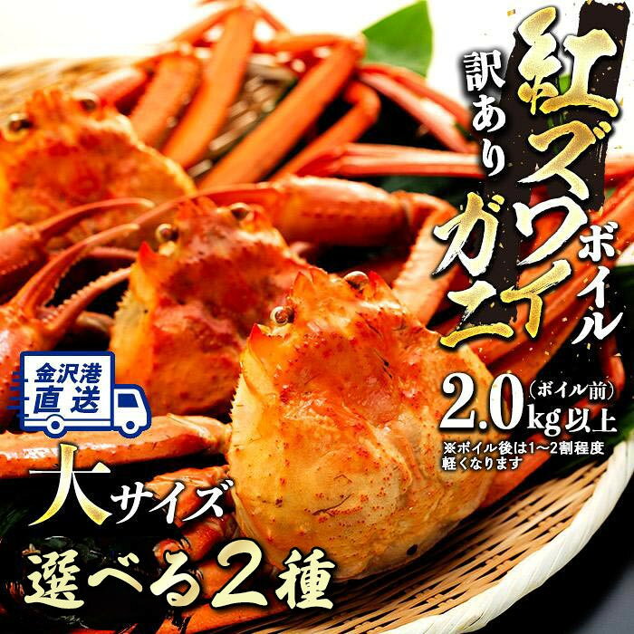 【ふるさと納税】【予約受付】 訳あり 紅ズワイガニ ボイル 選べる2種 大サイズ 3～4杯 / 3～5杯 セット 金沢港 直送 冷蔵配送 | カニ 姿 ボイル 蟹 かに 紅ずわいがに ベニズワイガニ ガニ 茹で お取り寄せ 石川県 北陸産 海の幸 季節限定 人気 おすすめ 送料無料