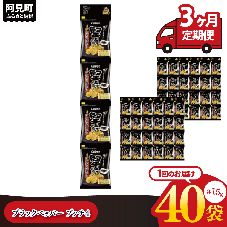 【3ヶ月定期便】カルビー 堅あげブラック ペッパープッチ4 60g(15g×4袋)×10個｜Calbee お菓子 菓子 おやつ おかし ぽてち ポテチ スナック おつまみ ジャガイモ じゃがいも（93
