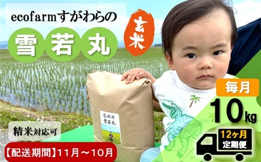 
                  令和8年11月新米スタート【定期便12回】ecofarmすがわら庄内米雪若丸10kg×12回
                