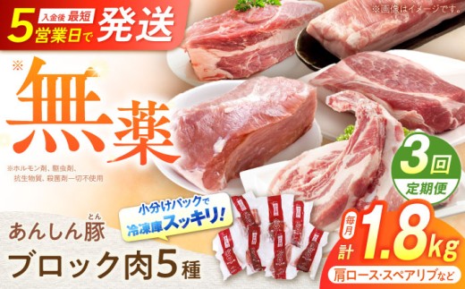 【3回定期便】あんしん豚 ブロックセット 毎月1.8kg 合計5.4kg 豚肉 ロース モモ カタ 詰合せ 国産 豚肉 国産 国産豚肉 小分け ブロック ブロック肉 セット 冷凍 真空パック 国産豚 薄切り 厚切り ポーク 肩ロース ロース モモ カタ スペアリブ 豚肩ロース 豚ロース 豚モモ 1.8kg 5.4kg  定期便 5万円 50000円 白川町 / 藤井ファーム [AWAF025]