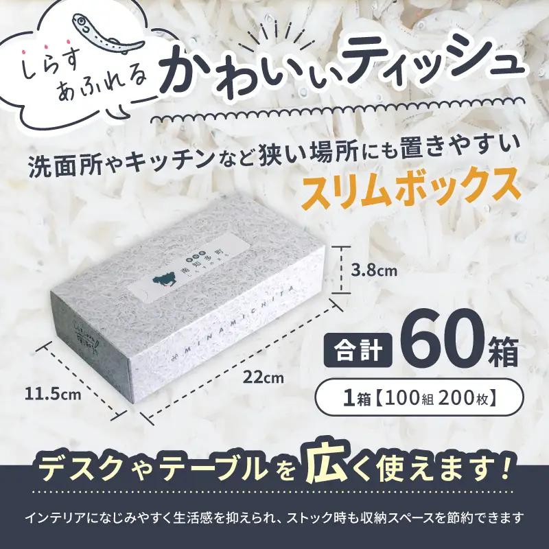 南知多町PR ティッシュ (しらすバージョン) 60個  ティッシュ ティッシュペーパー  紙 ボックスティッシュ BOX ティッシュ 日用品 消耗品 普段使い 肌触り 備蓄 生活応援 箱 必需品 家