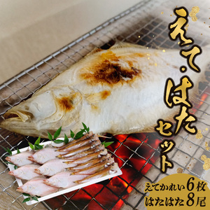【干物 えてかれい、はたはたセット エテカレイ6枚 ハタハタ8尾 干物の本場 香住産 冷凍】いずれも脂のりの良い旬の時期のものだけを厳選して一夜干ししました。伝統の「まぶり塩」ふるさと納税 大人気 香美町  柴山 山陰 蔵平水産 14000円 08-01