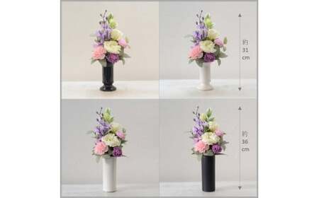 【完成品】仏花（花瓶付き・花束タイプ）「 あすか 」お洒落な造花の仏花　【 キャンドル白、ライトパープル 】