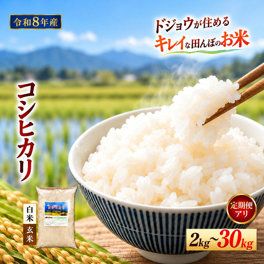【ふるさと納税】【令和8年産】コシヒカリ どじょうのいる田んぼのお米 信州安曇野松川村産｜馬場農園 白米・玄米 選べる（2kg・5kg・10kg・大容量・定期便）有機肥料 低農薬 自然栽培 安曇野米 ごはん ライス 長野県 松川村 送料無料 国産米 数量限定 期間限定