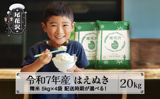 新米 米 20kg 5㎏×4 はえぬき 精米 令和7年産 2025年産 山形県尾花沢市産 送料無料 3月下旬発送 ja-hasxa20-3s