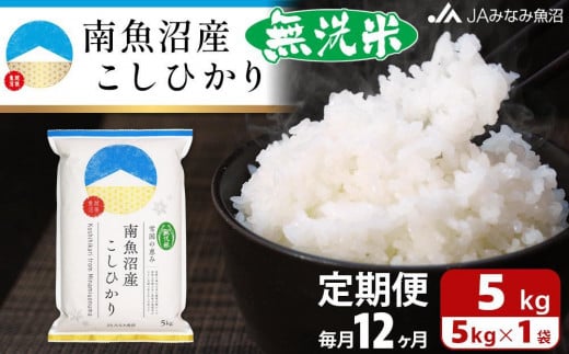 【JAみなみ魚沼定期便】南魚沼産こしひかり無洗米（5kg×全12回）