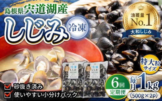 【全6回定期便】超希少！特大粒プレミアムサイズ 宍道湖産冷凍大和しじみ 特大粒500g×2袋 島根県松江市/平野缶詰有限会社 [ALBZ043]｜しじみ シジミ 蜆 しじみ汁 味噌汁 みそ汁 宍道湖 しんじ湖 砂抜き 砂出し