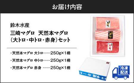 三崎マグロ 鈴木水産 天然本マグロ （ 大トロ ・ 中トロ 赤身 ） セット M105-002 冷凍 マグロ