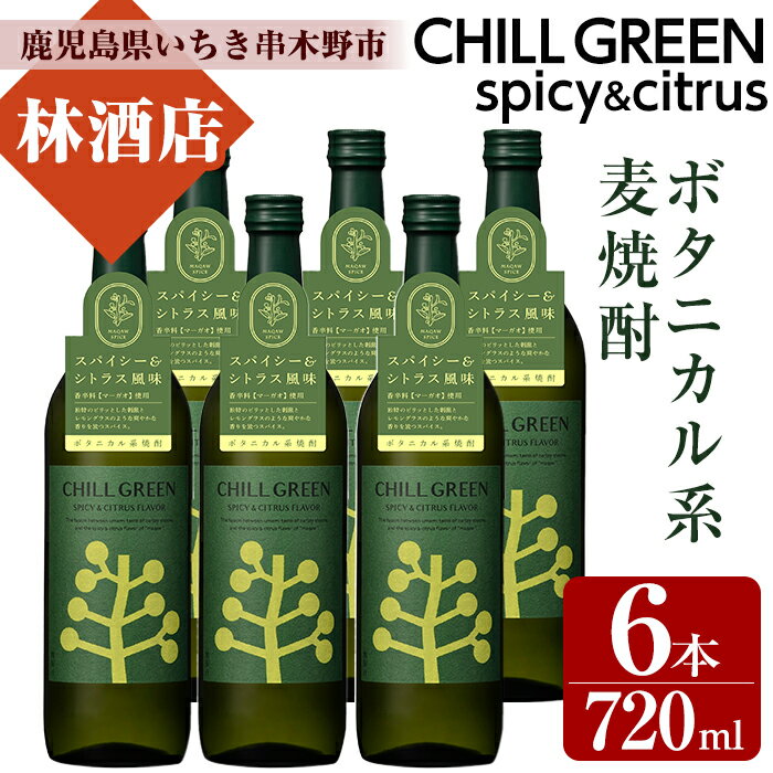 【ふるさと納税】CHILL GREEN spicy&citrus(チルグリーン) (720ml・計6本)！鹿児島 鹿児島特産 酒 焼酎 セット チルグリーン ボタニカル系 ボタニカル 麦焼酎 貯蔵 麦 焼酎 飲み比べ【林酒店】