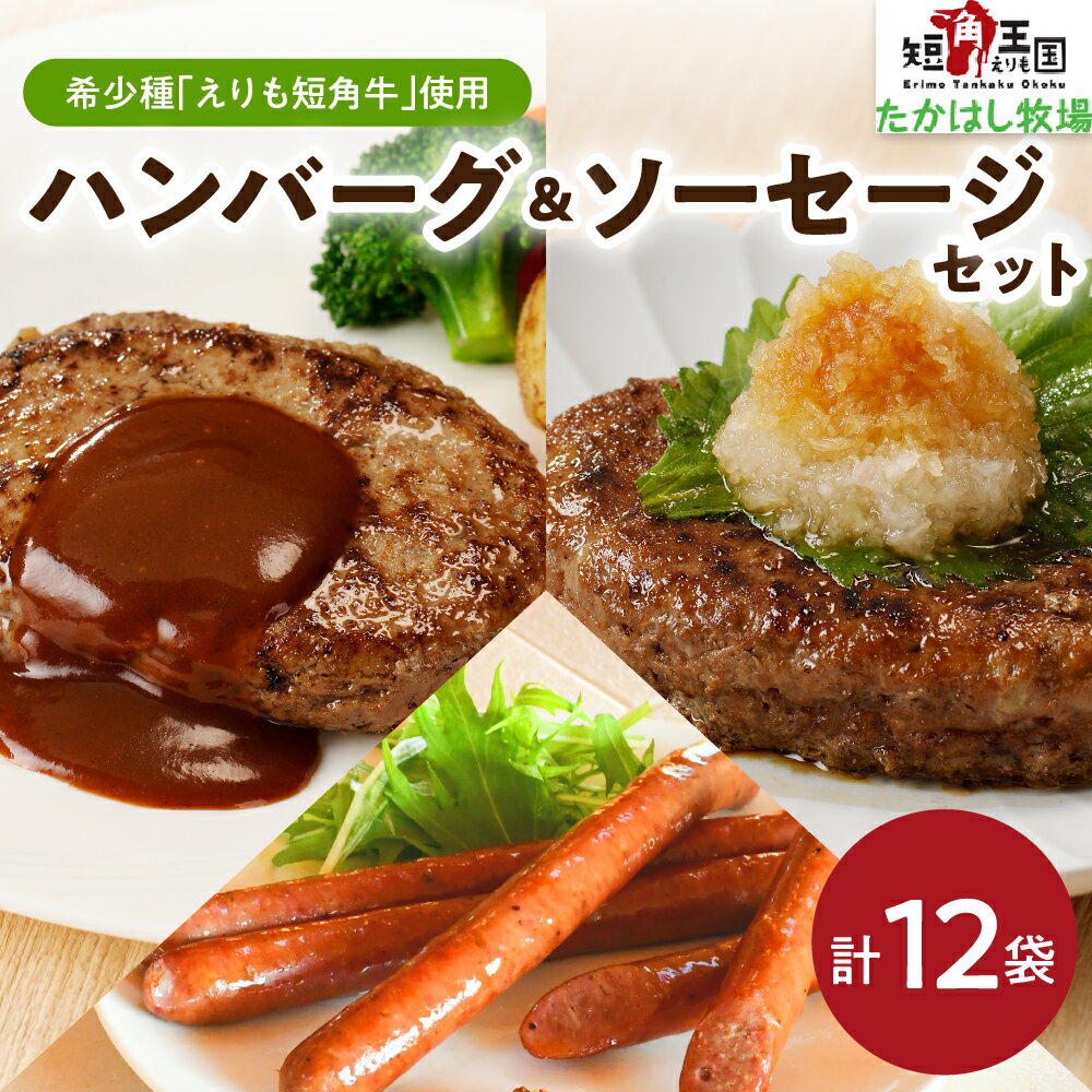 【ふるさと納税】えりも 短角牛 100％ ハンバーグ ソーセージ セット / 赤身肉 ヘルシー 放牧 自家産牧草 スローフード ハンバーグ プレーン 100g × 5袋 ハンバーグ 昆布入り 100g × 5袋 ソーセージ 4本 ( 150g ) × 2袋 希少 品種 国産 北海道産 人気 送料無料
