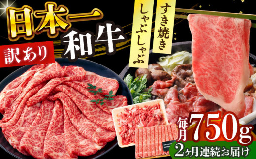 【全2回定期便】【訳あり】【A4～A5】長崎和牛しゃぶしゃぶすき焼き750gセット 牛肉 すき焼き【株式会社 MEAT PLUS】肩ロース すきやき 牛肉 すきやき用 すき焼き用 長崎和牛 すき焼き 長崎県 小値賀町 牛肉 肉 牛肉 しゃぶしゃぶ ロースすきやき すき焼き しゃぶしゃぶ もも 国産 モモ 長崎和牛 わけあり せっと [DBS109]