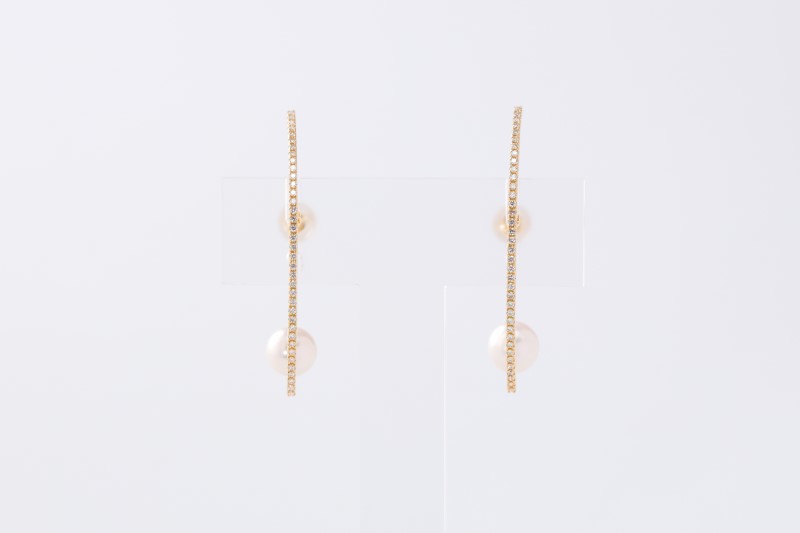 【K18】7.0-7.5mm アコヤ真珠ダイヤロングピアス/K18LEP0155