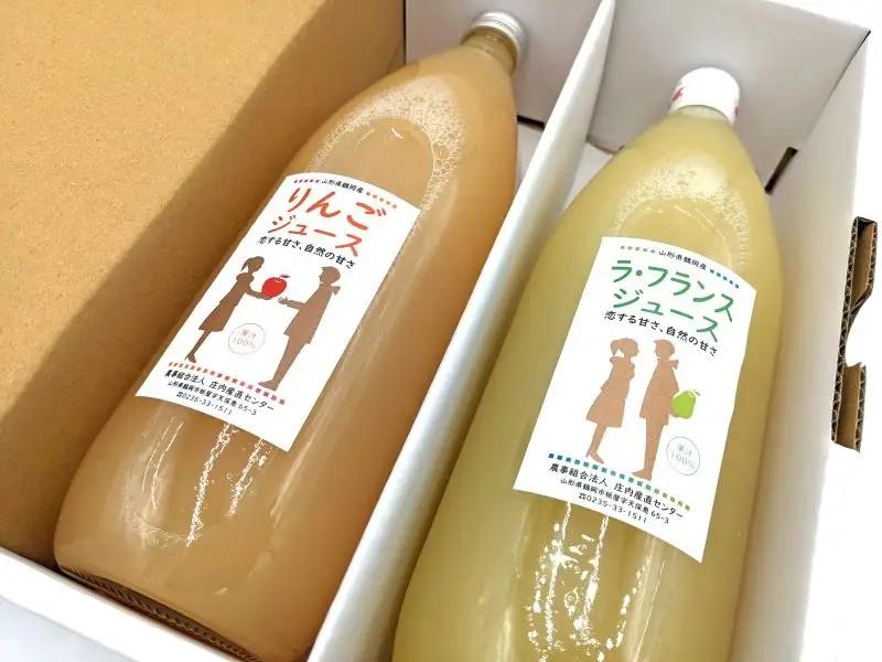 果汁100％　りんごジュース／ラ・フランスジュース　1L×2本セット　山形県鶴岡市　庄内産直センター　| ジュース 飲料 飲み物 ドリンク 果汁飲料 リンゴ 洋なし 贈り物 プレゼント 手土産 ギフト