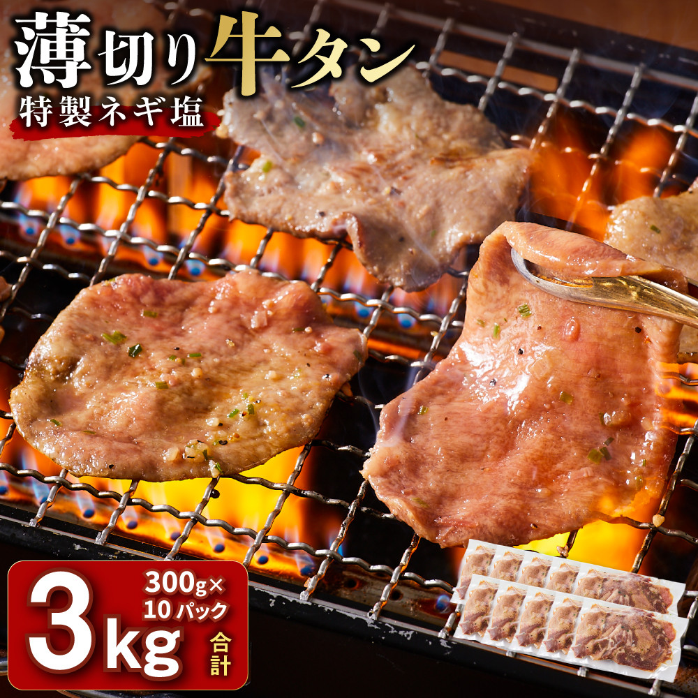 薄切り牛タンねぎ塩 3kg ( 300g × 10パック )【2026年11月発送】【kw0096-0069-11】