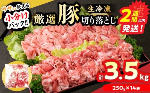 生冷凍 厳選 豚切り落とし 計3.5kg 国産 食品 豚肉 ぶた ポーク 小分け 個包装 真空パック 便利 生姜焼き 野菜炒め 豚汁 肉じゃが 豚丼 お弁当 おかず 晩ご飯 おすすめ 使い切りサイズ 万能食材 おすそ分け 宮崎県 日南市 送料無料_CB118-26-2W