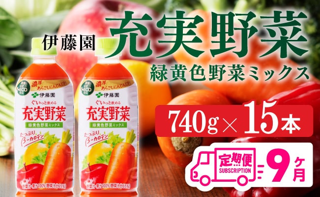 
            充実野菜 緑黄色野菜ミックスペットボトル　740g×15本　9ヶ月定期便
          
