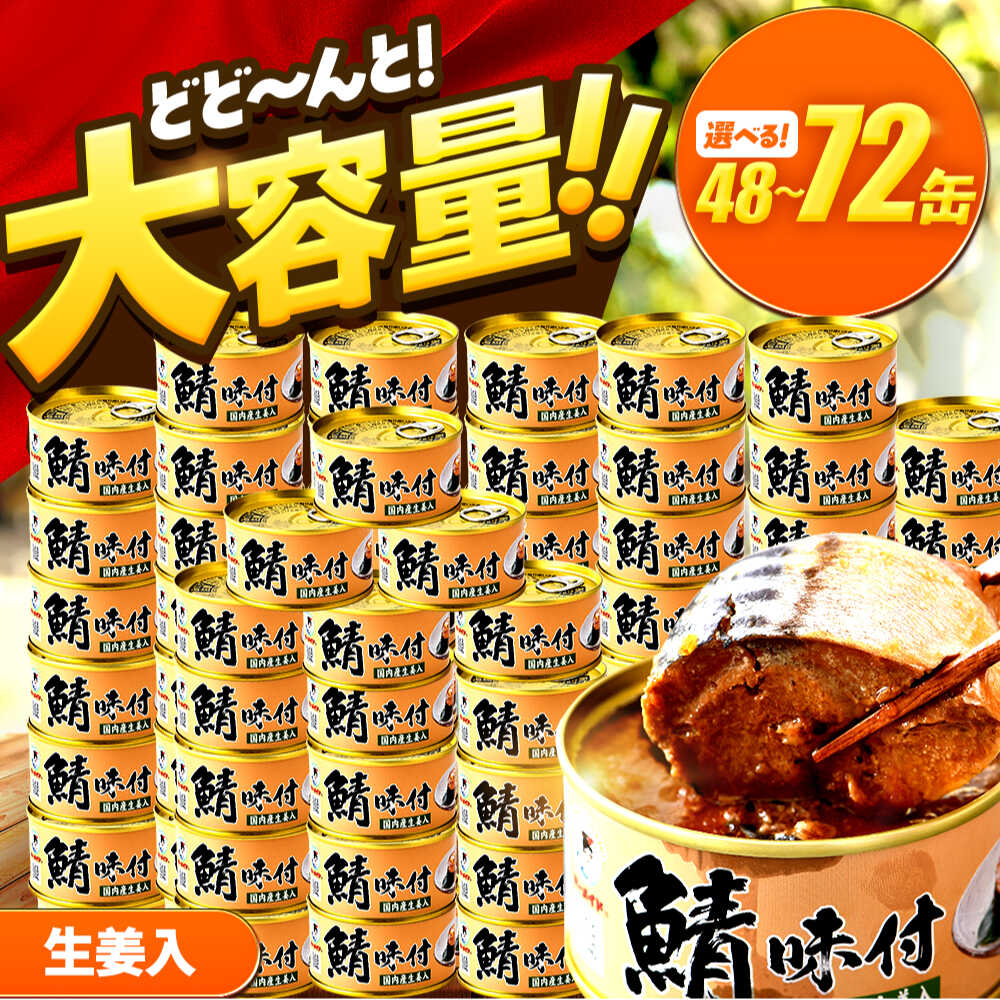 【ふるさと納税】【年内配送】【選べる缶数】鯖味付缶詰【生姜入】　48缶 (180g) / サバ缶 鯖缶 さば缶 鯖 サバ さば 缶詰 小浜市 / 福井缶詰[BFAB065]