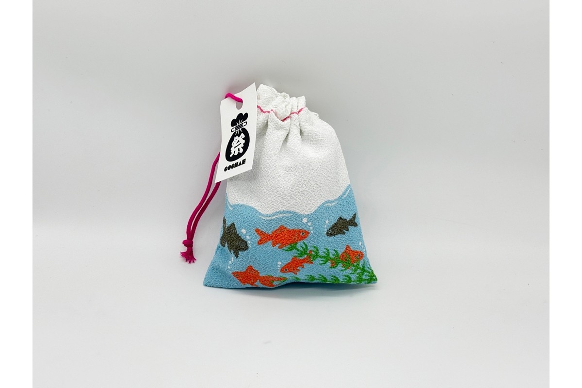 丹後ちりめん 祭巾着（きんぎょ） サイズ：約17cm×13cm