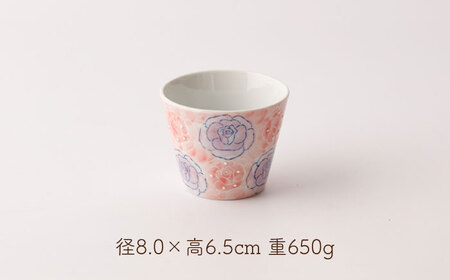 彩薔薇 コップ 5客セット 直径約8cm/高さ約6.5cm / 陶器 お皿 食器 バラ コップ 陶磁器 皿 川棚陶器 長崎陶器 そば猪口 サラダ 飲み物 そば猪口 バラ柄そば猪口 プレート 皿 陶器 