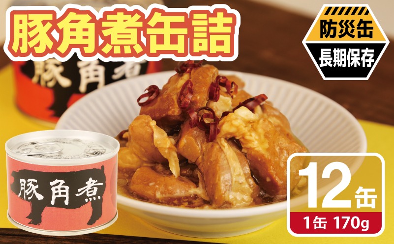 020C578-1 豚角煮缶詰 12缶セット【三元豚 豚バラ肉 おかず おつまみ 防災 備蓄 非常食 防災缶 長期保存】