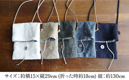 【濃いベージュ】【紐：黒】リネン帆布のスマホショルダー【Jonico.handwork】 [AKGD002-6]