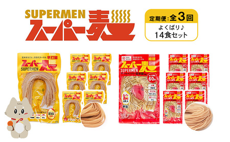 【定期便：全3回】スーパー麺　細麺＋平打麺　14食セット（各7食）【46041】