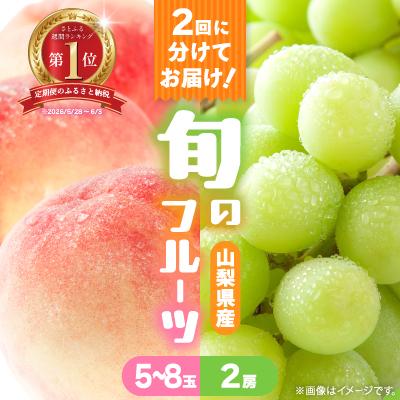 ふるさと納税 山梨市 【発送月固定定期便】桃5〜8玉(2kg)・シャインマスカット2房(1kg以上)全2回