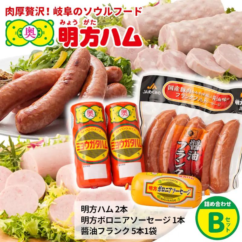 明方ハム 詰め合わせ Bセット 国産 豚肉 プレスハム ハム ギフト 贈り物 お祝い 本格ハム ソーセージ ウインナー 高級 人気 セット 簡単調理 おかず お弁当 朝食 加工肉 JAめぐみの