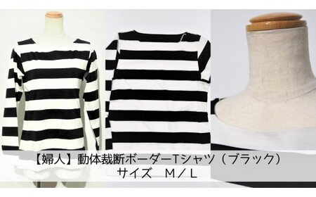 【婦人】動体裁断ボーダーTシャツ（ブラック）　サイズM	/L 【婦人】動体裁断ボーダーTシャツ（ブラック）　サイズL