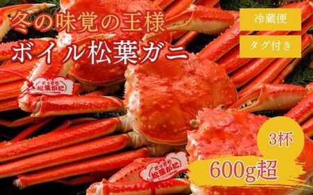 【2025年２月・３月発送】特撰 松葉がに 【タグ付き】 600g超の大きいサイズ 食べ応えあり 3杯 ボイル 松葉ガニ カニ ズワイガニ カニ爪 冷蔵